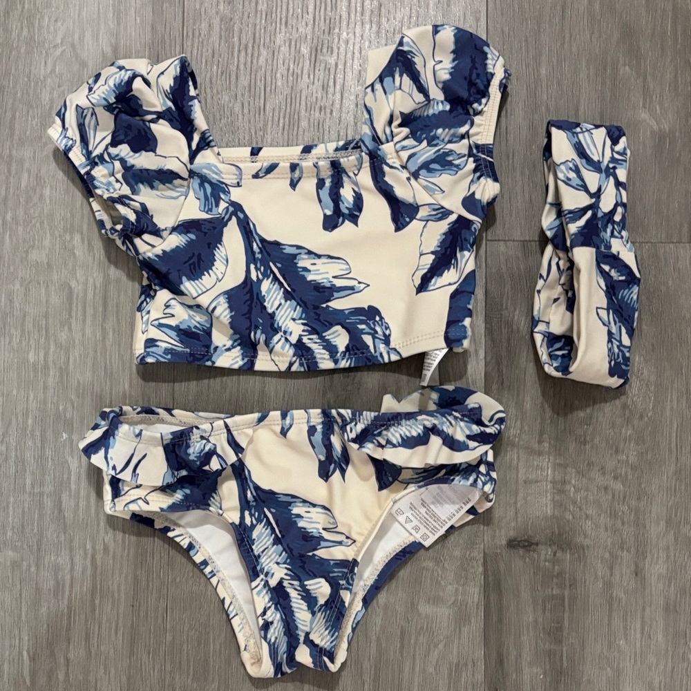 NWOT Jessica Simpson Blue and whiteish 2 piece Swimwear with headband
